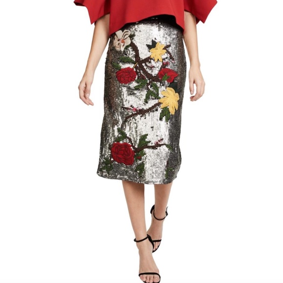 Alice + Olivia Gold with Tag Women's Ella Embellished Straight Skirt - Picture 11 of 13